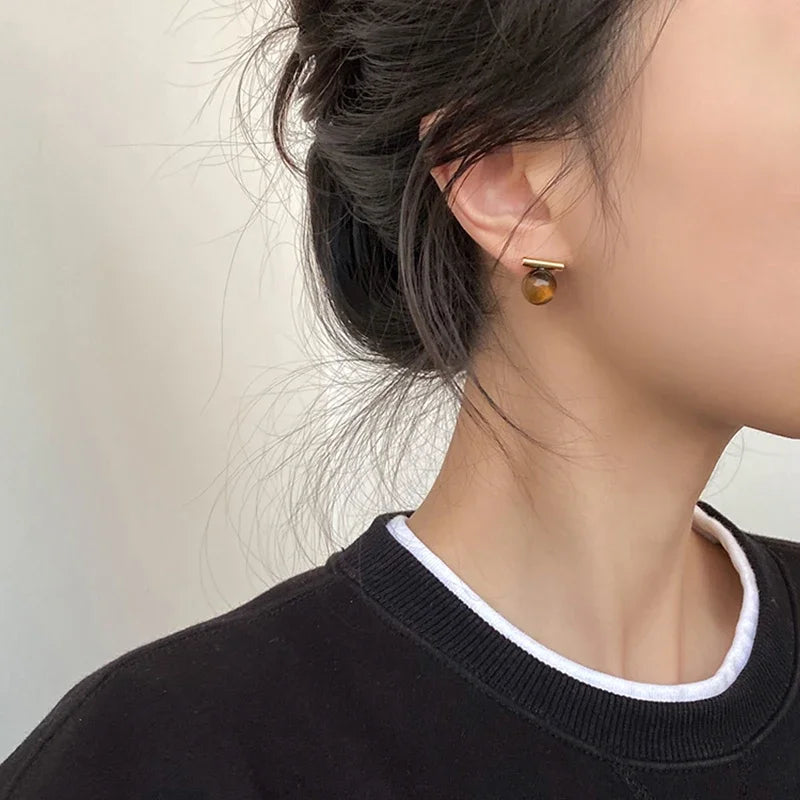 Aretes de botón para mujer con Ojo de Tigre