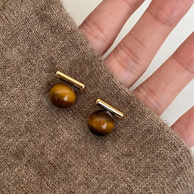 Aretes de botón para mujer con Ojo de Tigre