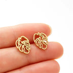 Aretes de botón Hoja de Palma oro