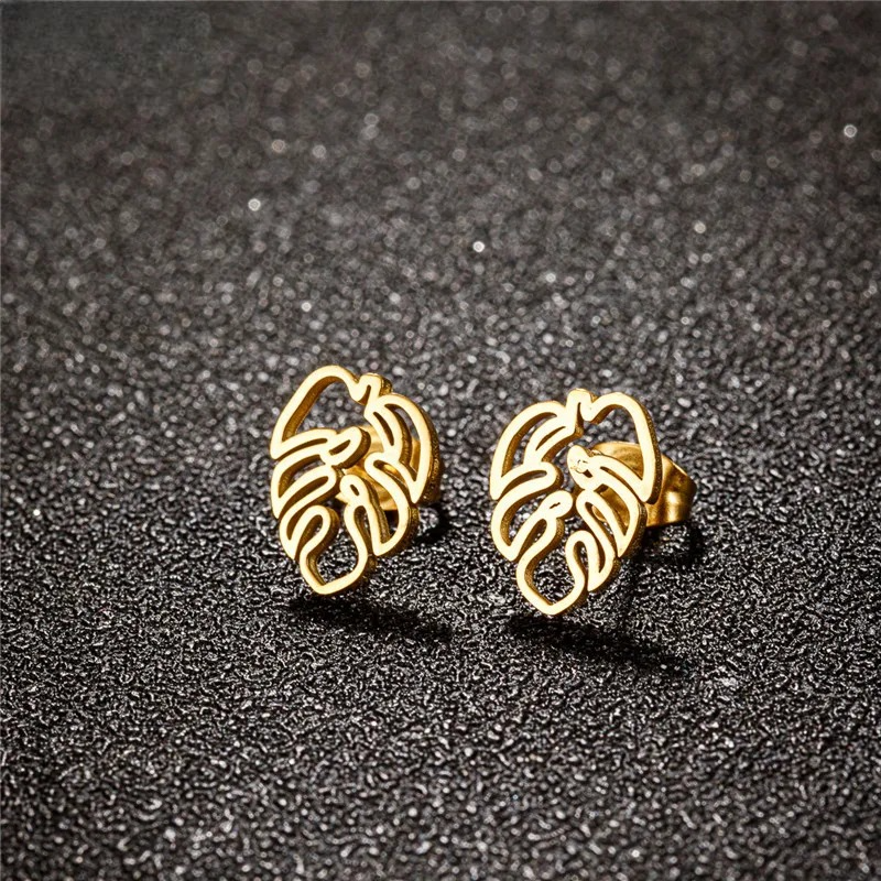 Aretes de botón Hoja de Palma oro