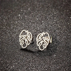 Aretes de botón Hoja de Palma plata