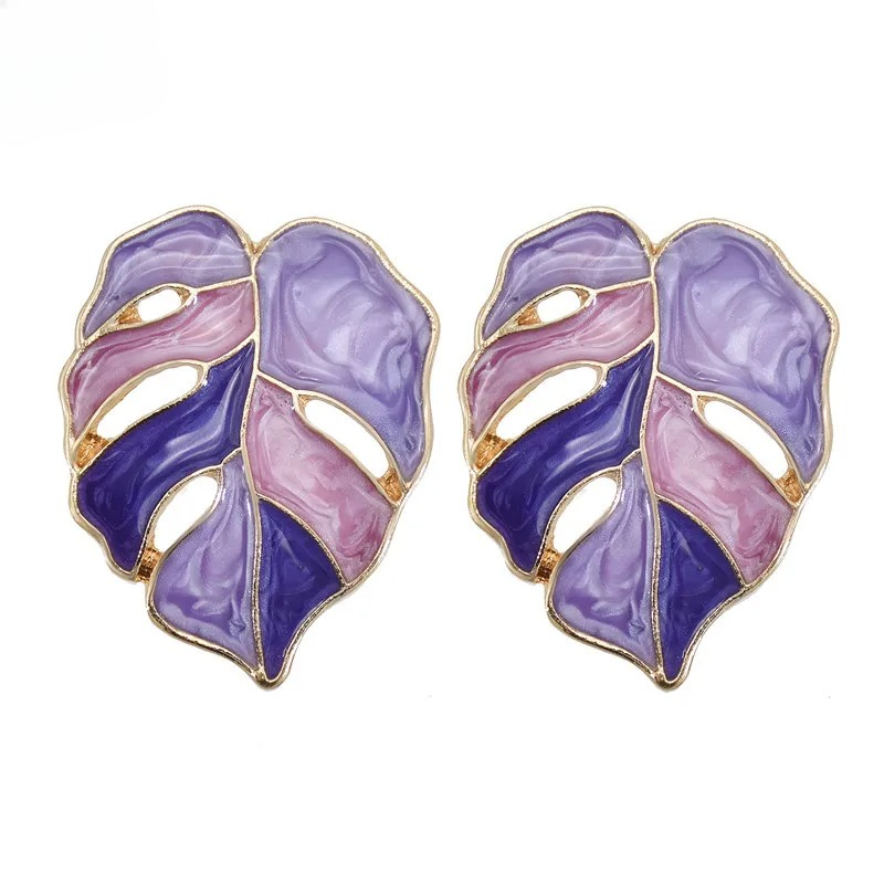 Aretes de Botón Hoja de Palma violeta