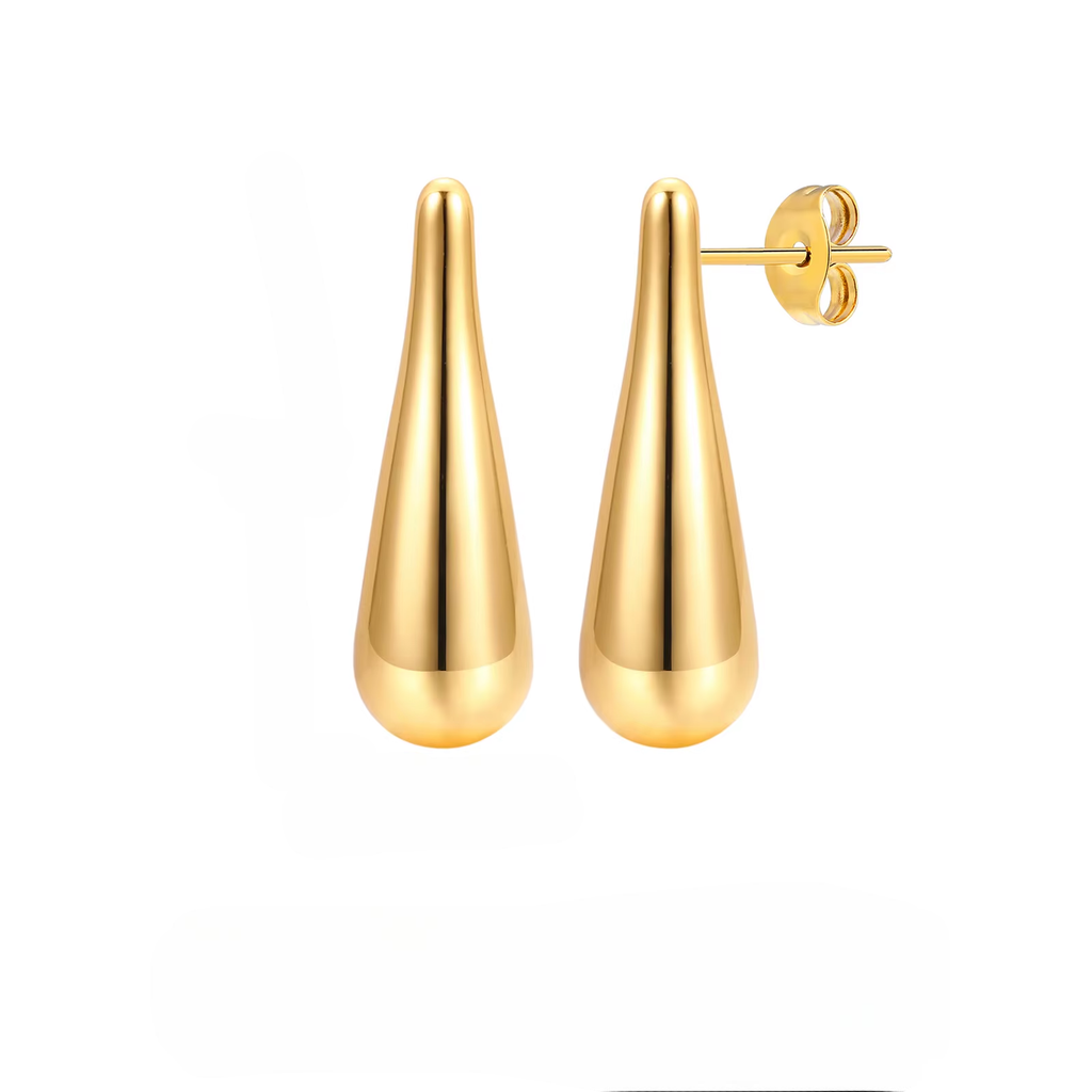 Aretes de Botón Finos en Forma de Gota de Agua