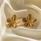 Aretes de Botón Flor de Cinco Pétalos Abiertos Dorados