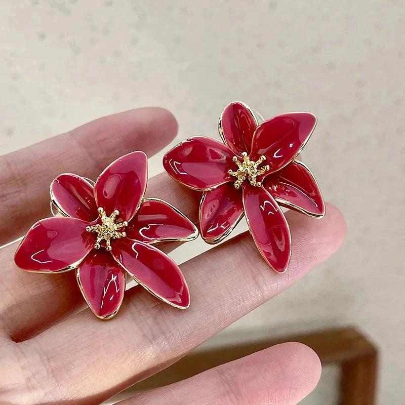 Aretes de Clavo Flor Roja