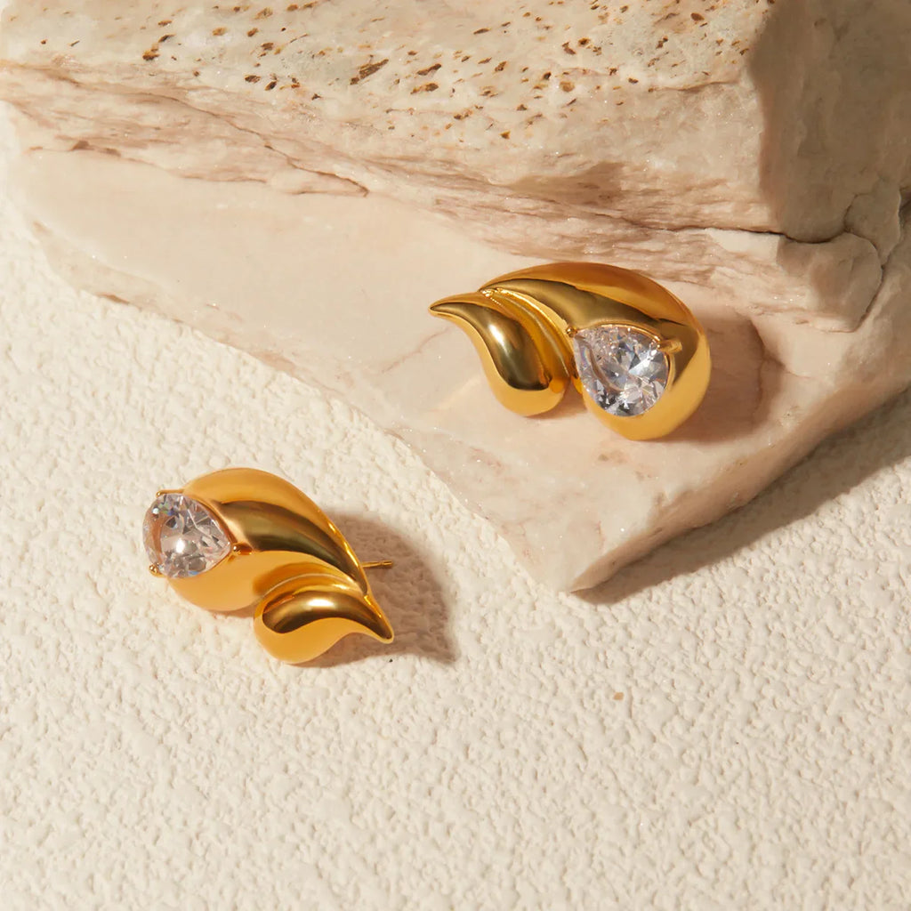 Pendientes de Botón Gota de Agua con Strass
