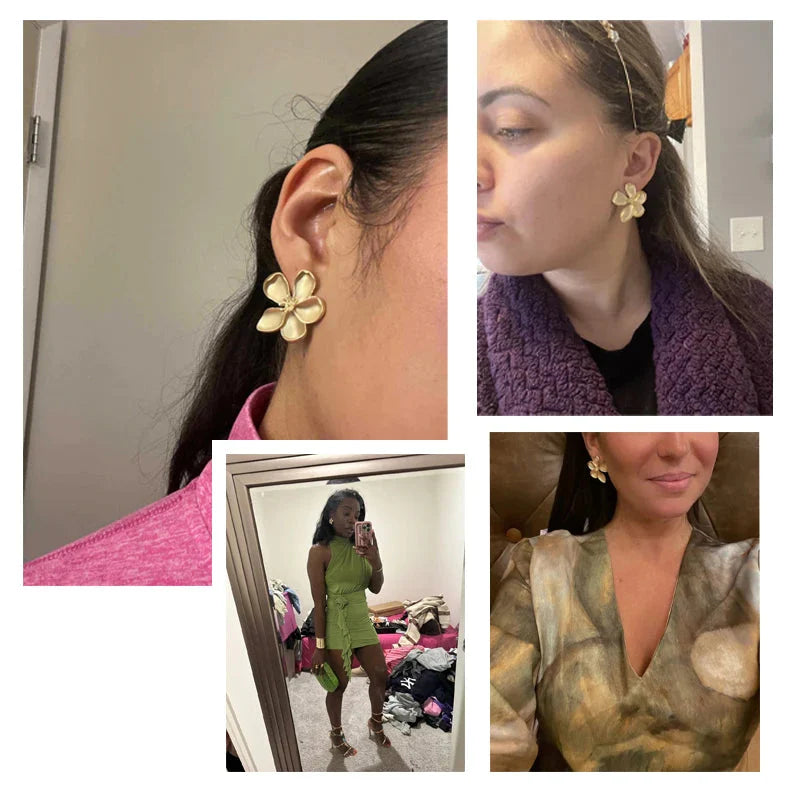 Aretes de Botón Flor Grande Dorada