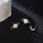 Aretes de botón Luna y Esfera en Zirconia plateada