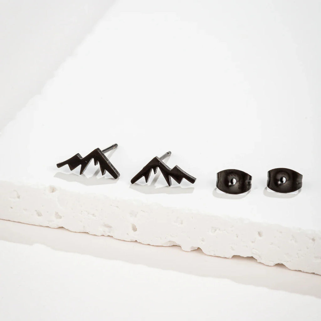 Aretes de Montaña tipo Clavo para Mujer u Hombre en negro