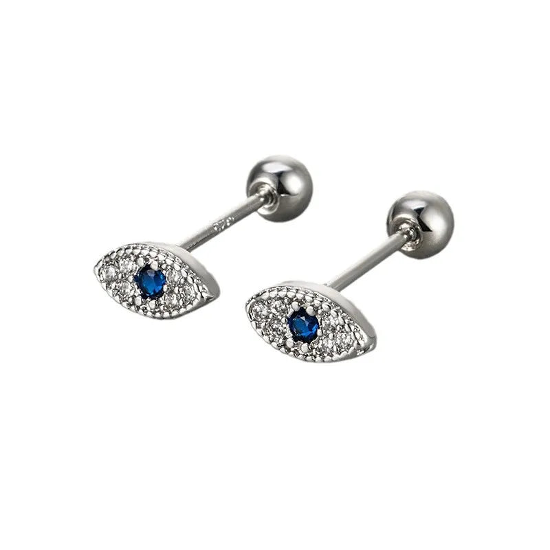 Aretes de botón contra el mal de ojo con strass en plata