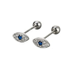 Aretes de botón contra el mal de ojo con strass en plata