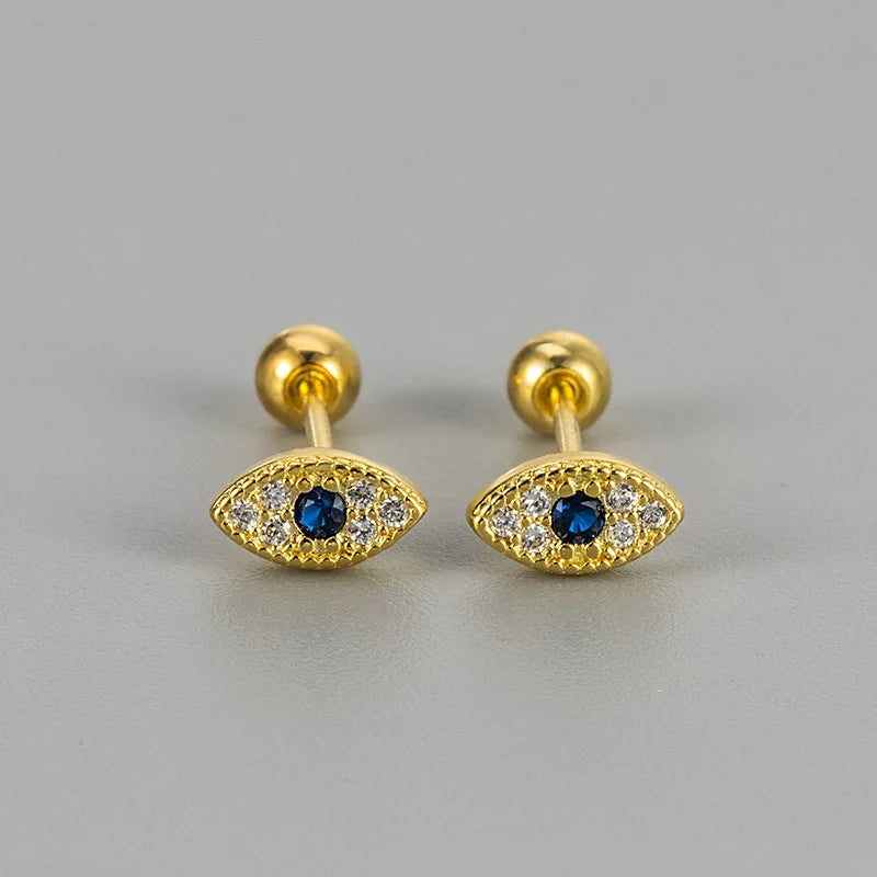 Aretes de botón contra el mal de ojo con strass en oro