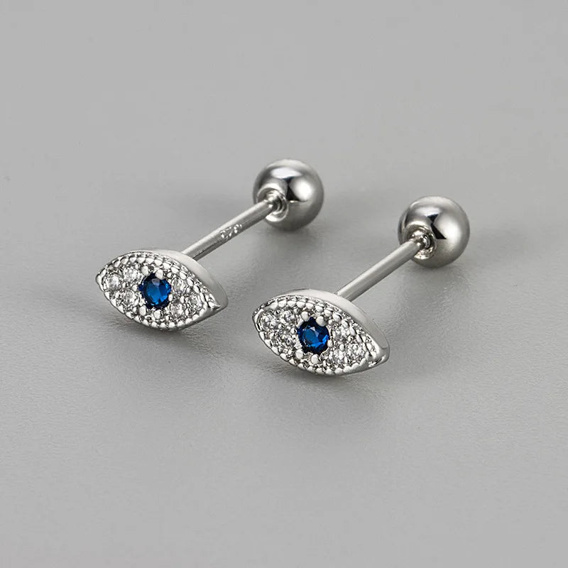 Aretes de botón contra el mal de ojo con strass en plata