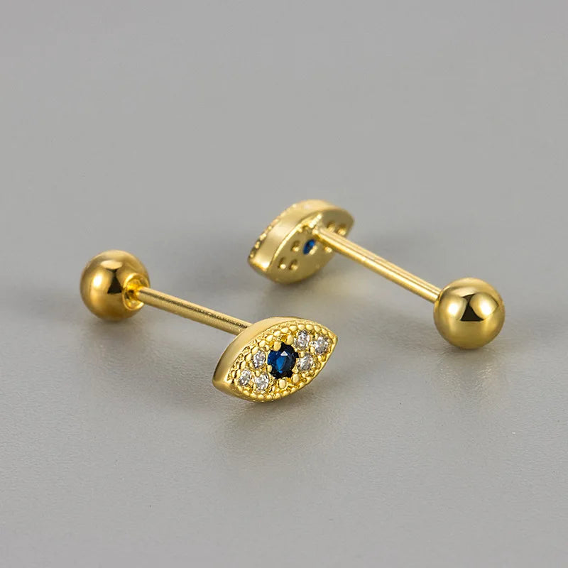 Aretes de botón contra el mal de ojo con strass en oro