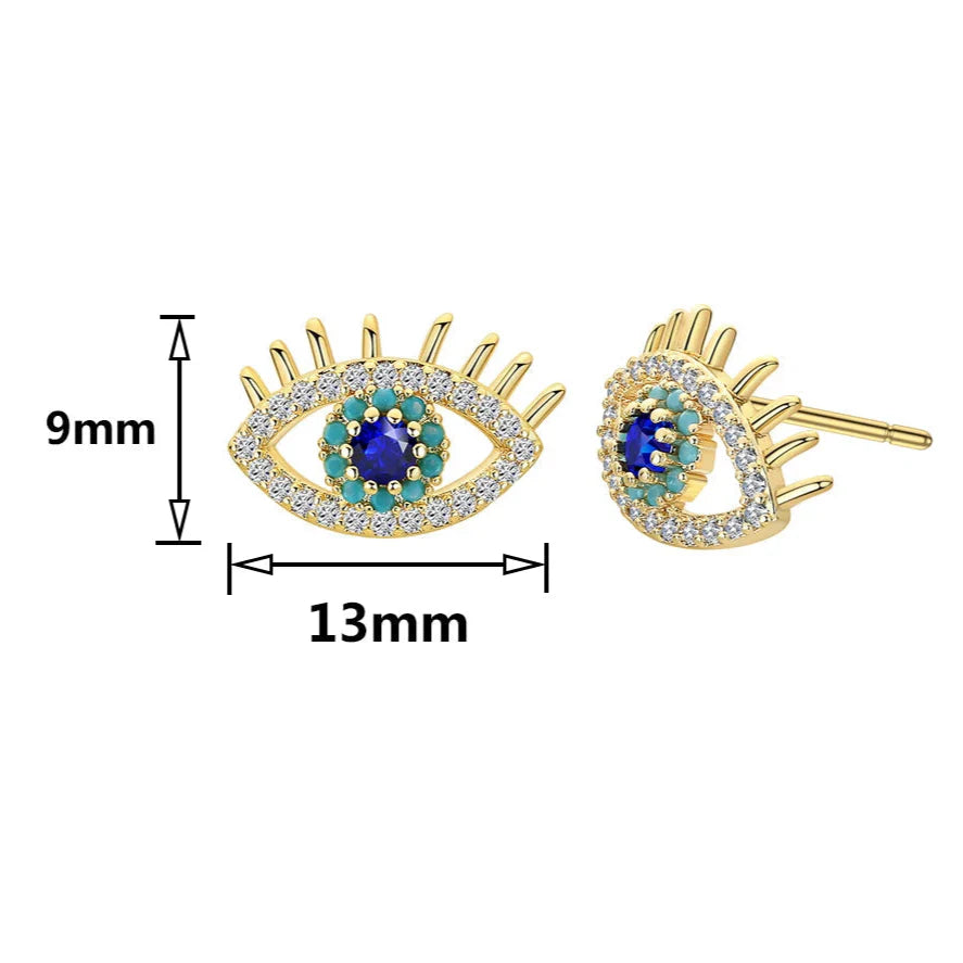 Pendientes de botón con ojo azul y strass