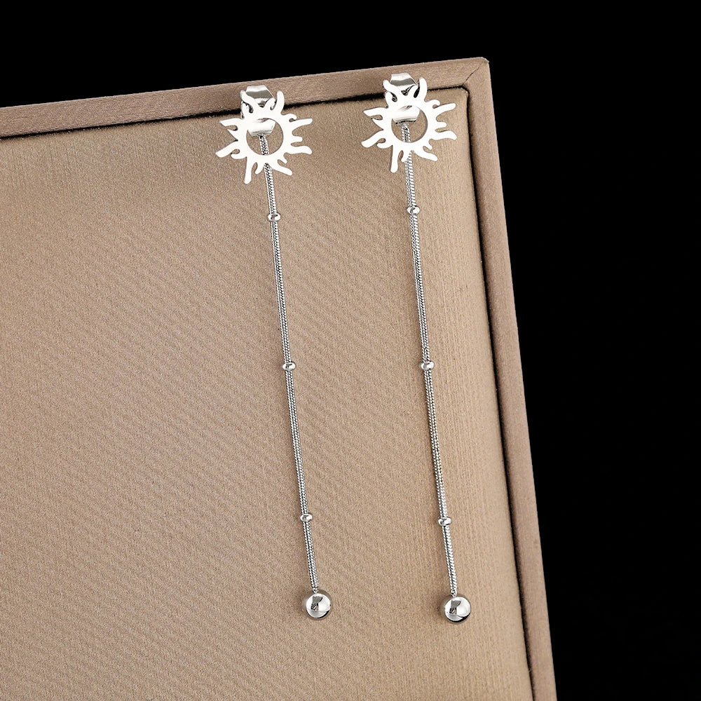 Aretes de botón colgantes Sol plata