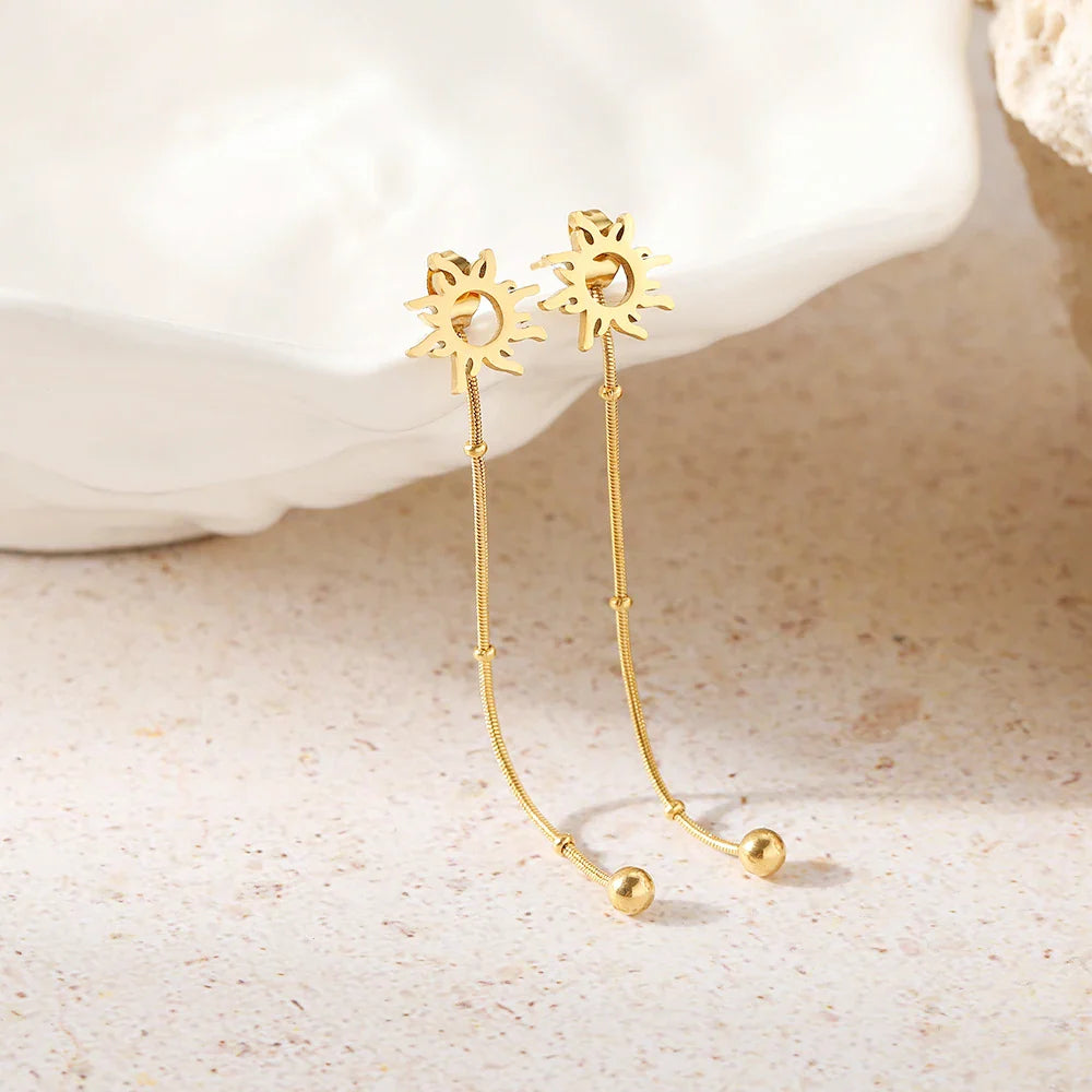 Aretes de botón colgantes Sol oro