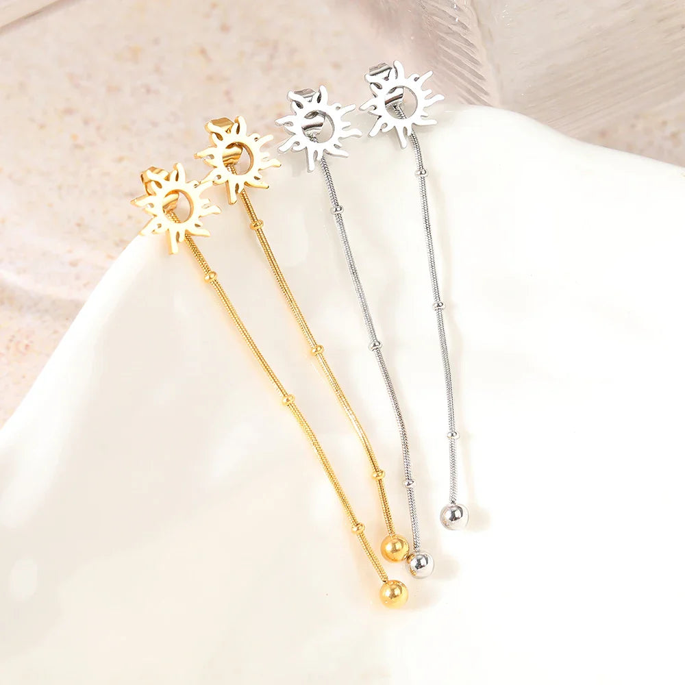 Aretes de botón colgantes Sol plata