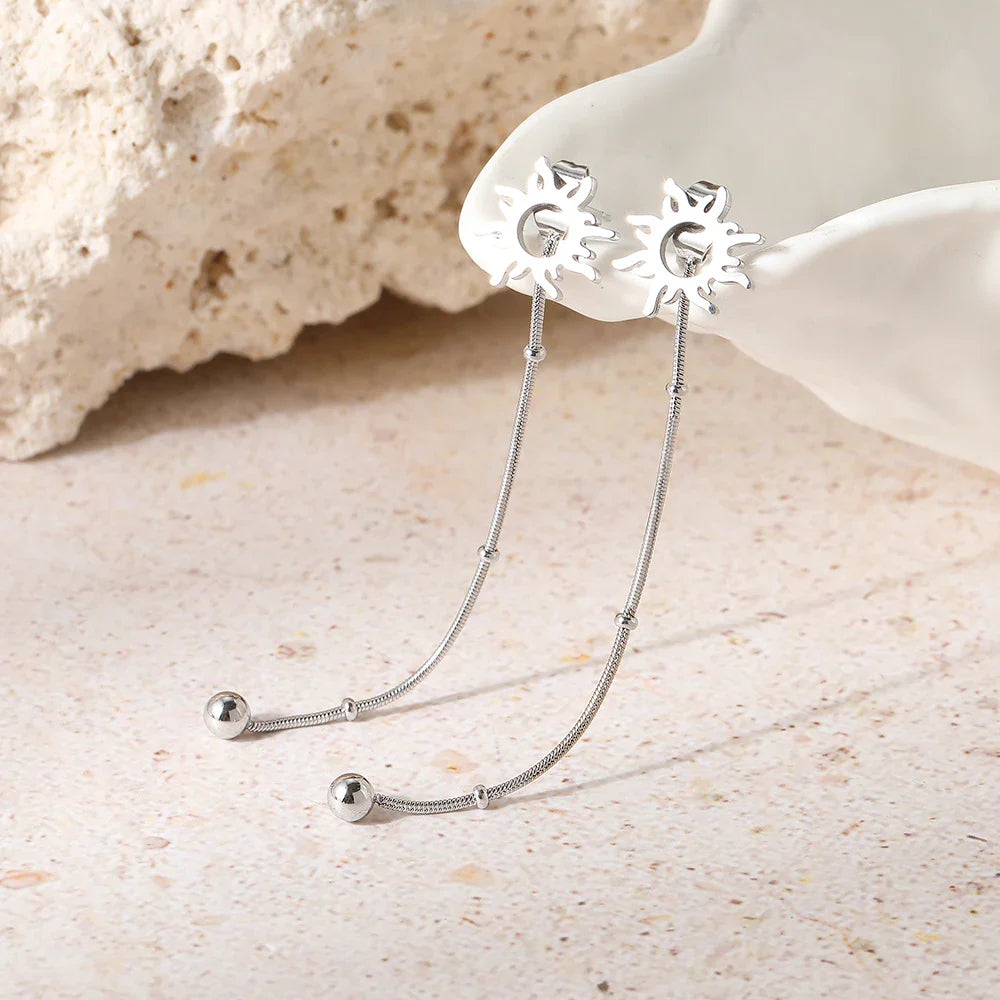 Aretes de botón colgantes Sol plata