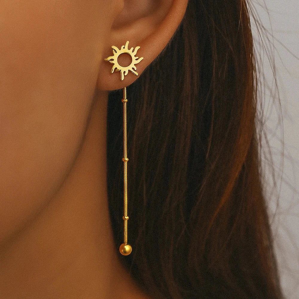 Aretes de botón colgantes Sol oro