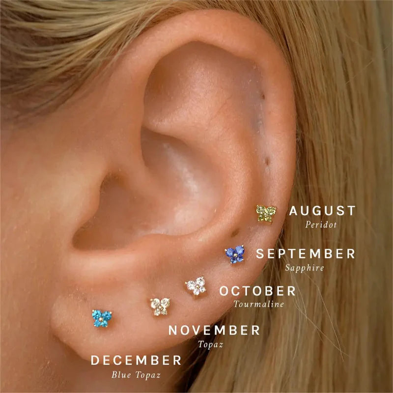 Aretes de Botón con Piedra de Nacimiento