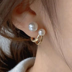 Aretes de Botón Retro con Perlas