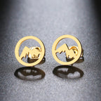Aretes de Botón Redondos Montañas para Mujer u Hombre oro