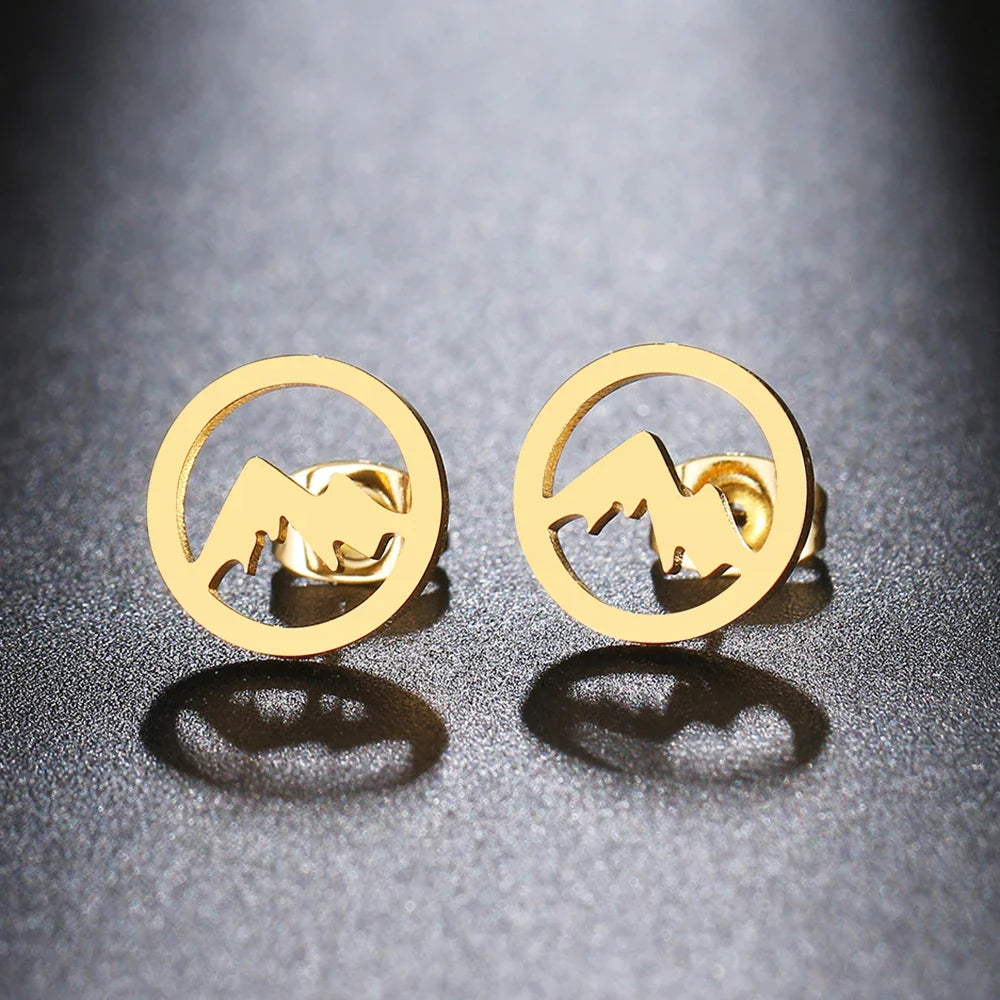 Aretes de Botón Redondos Montañas para Mujer u Hombre oro