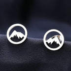 Aretes de Botón Redondos Montañas para Mujer u Hombre plata