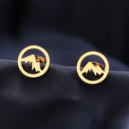 Aretes de Botón Redondos Montañas para Mujer u Hombre oro