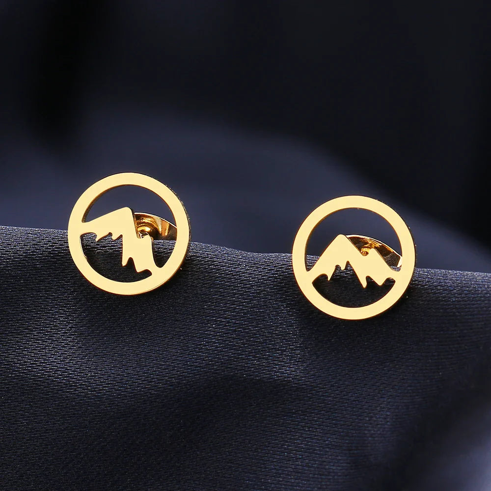Aretes de Botón Redondos Montañas para Mujer u Hombre oro