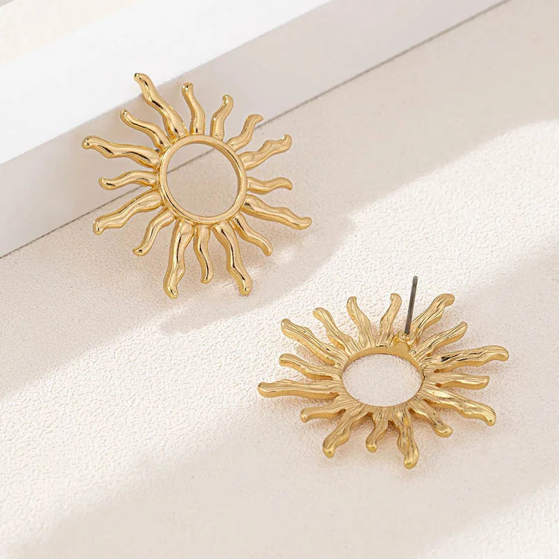 Aretes de botón Sol para mujer
