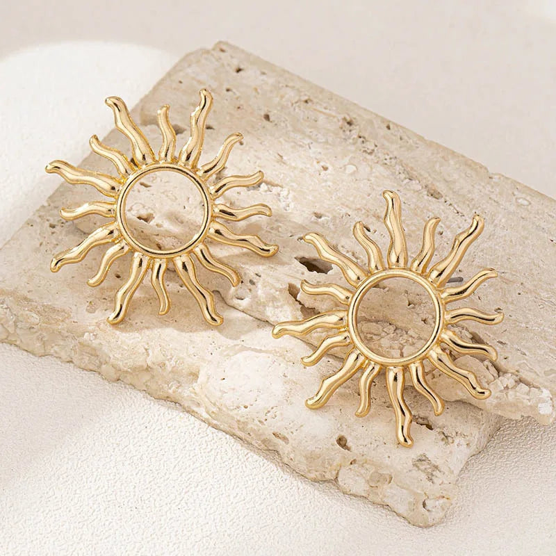 Aretes de botón Sol para mujer