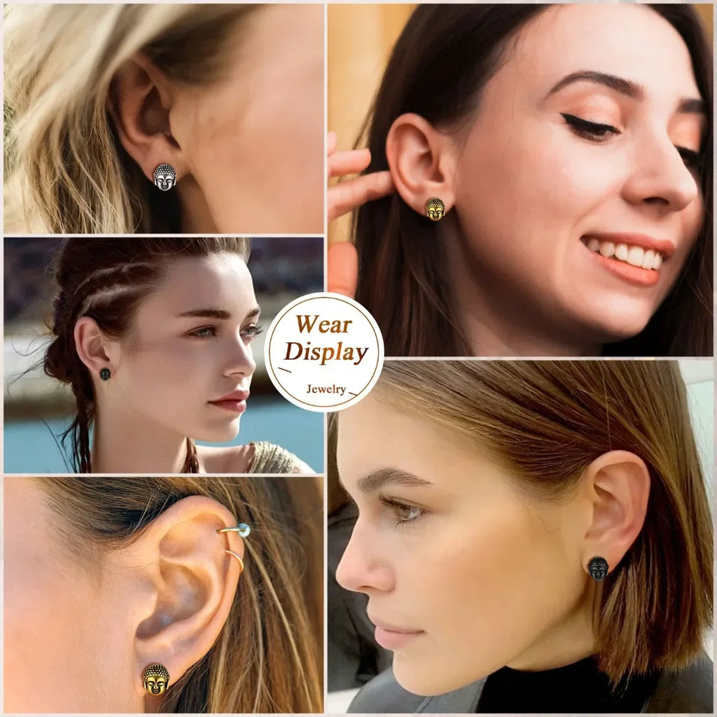 Aretes de botón Cabeza de Buda