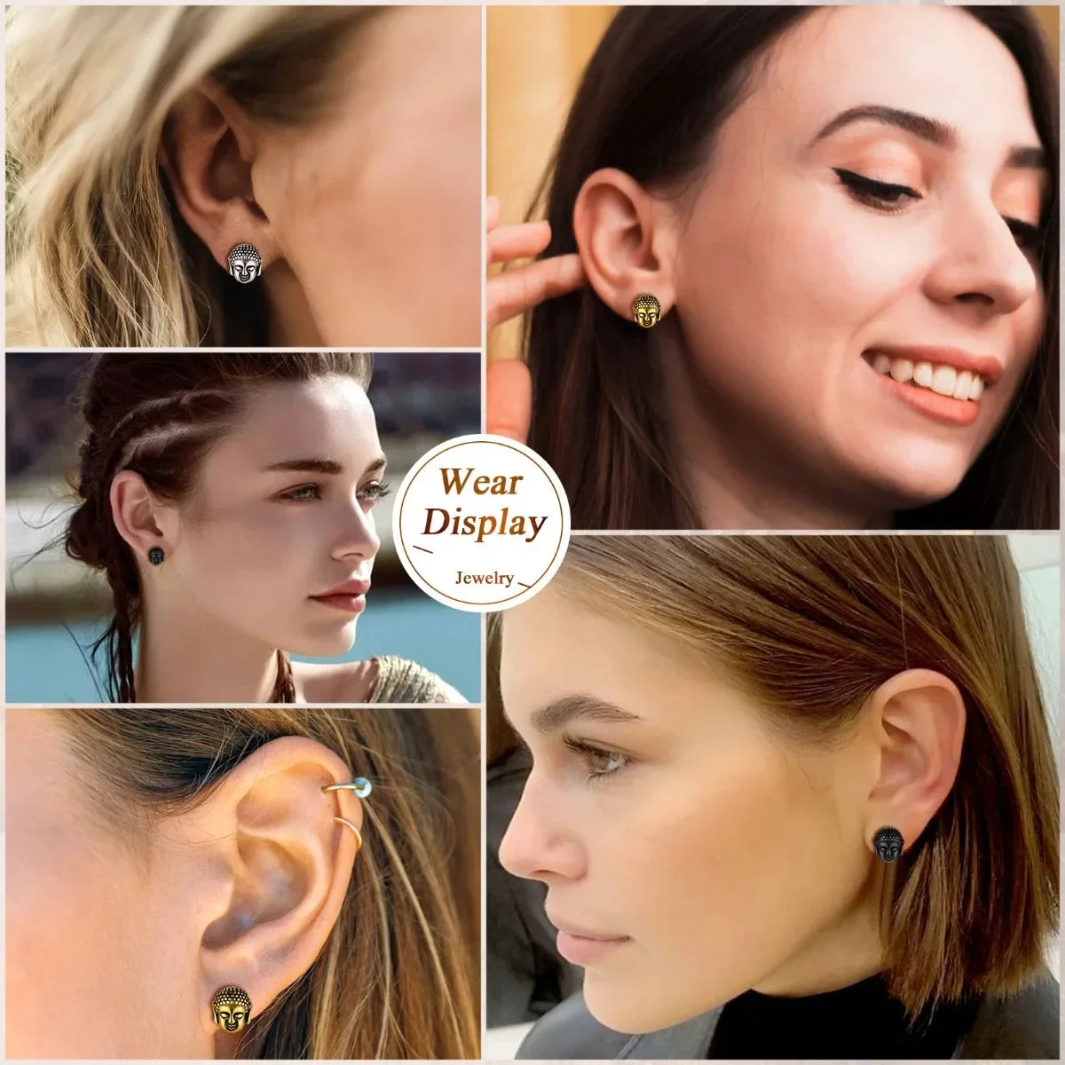 Aretes de botón Cabeza de Buda