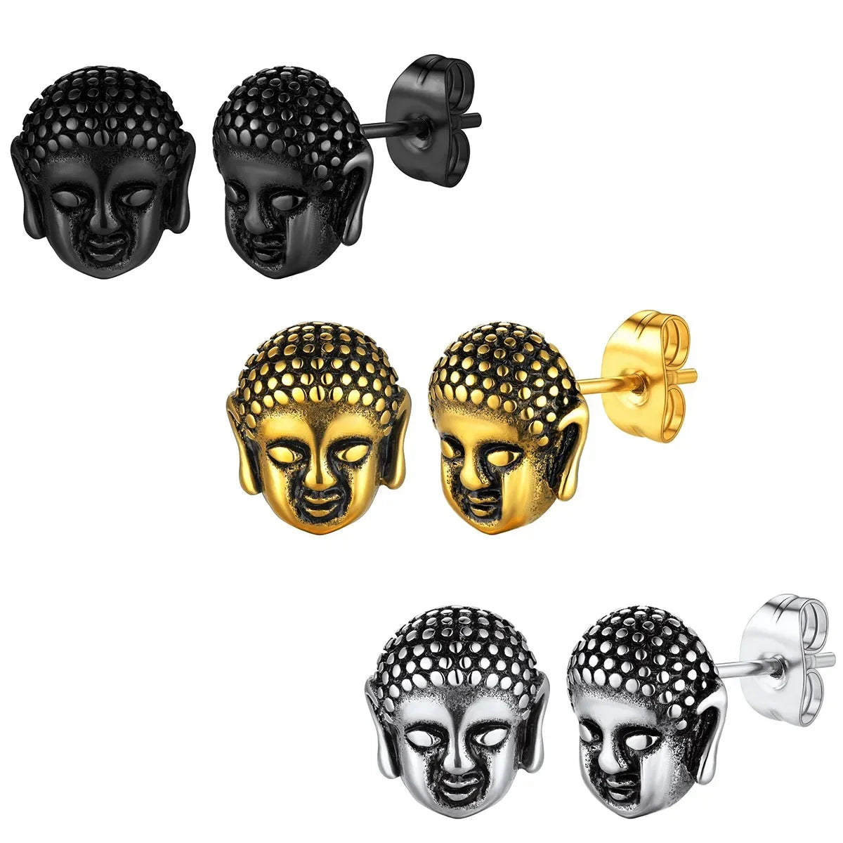 Aretes de botón Cabeza de Buda oro