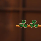 Aretes de Clavo Trébol de 3 Hojas Verde Esmeralda y Circonio plata