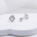 Aretes de Botón Trébol de 4 Hojas plata