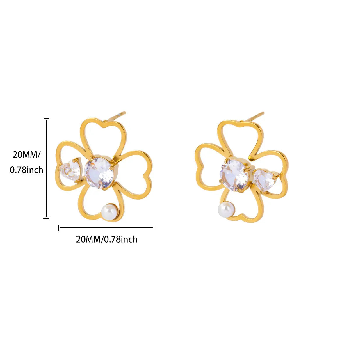 Aretes de Botón Trébol de 4 Hojas de la Suerte