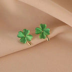 Aretes de Botón Trébol de 4 Hojas Verde
