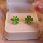Aretes de Botón Trébol de 4 Hojas Verde