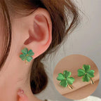 Aretes de Botón Trébol de 4 Hojas Verde