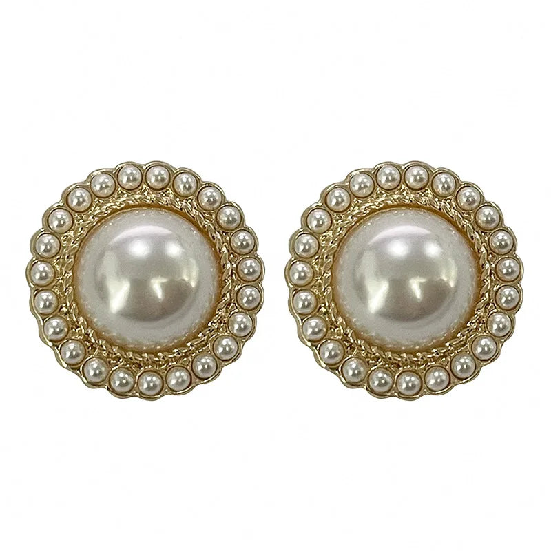 Aretes Vintage de Botón con Perla