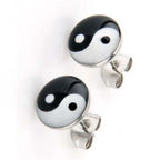 Aretes de Clavo Yin Yang Negro y Blanco