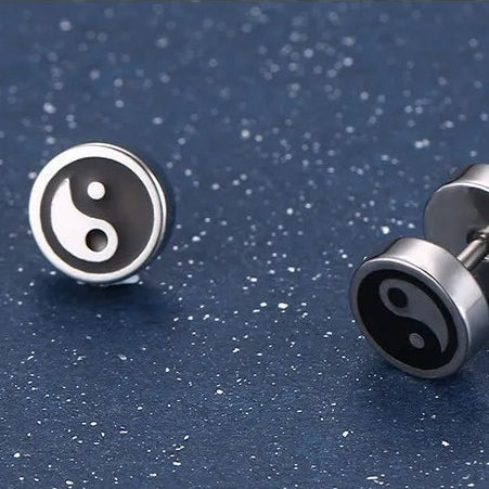Aretes de Clavo Yin Yang para Hombre