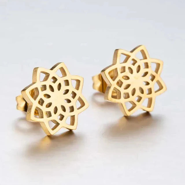 Aretes de botón Mandala para mujer en oro
