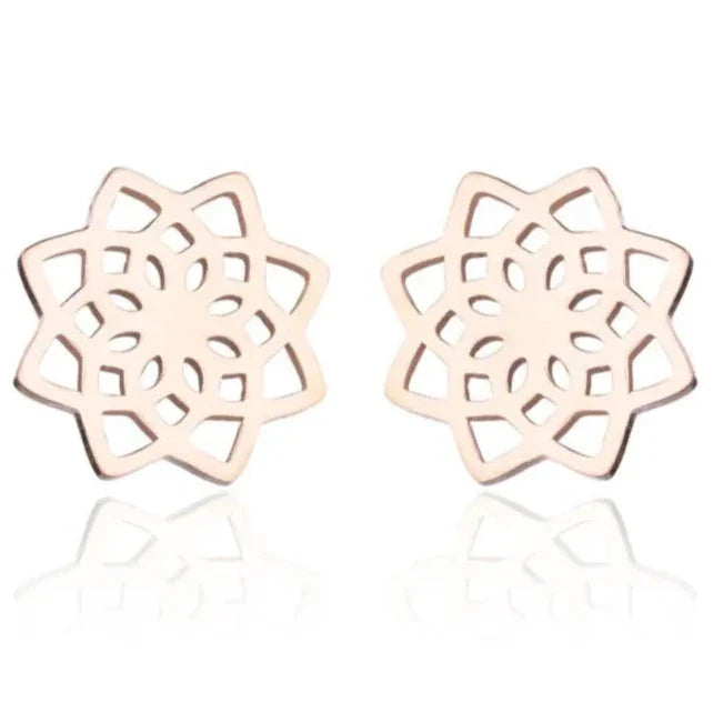 Aretes de botón Mandala para mujer en oro rosa