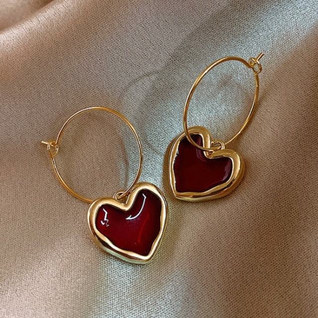 Aretes Corazón Rojo para Mujer