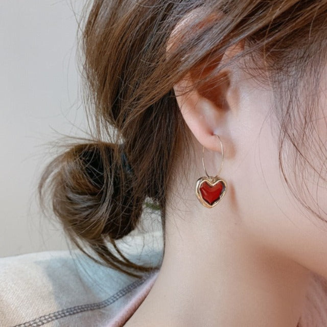 Aretes Corazón Rojo para Mujer