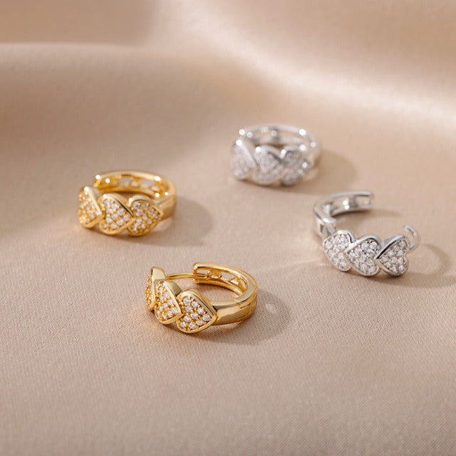Aretes Corazones Oro - Plata